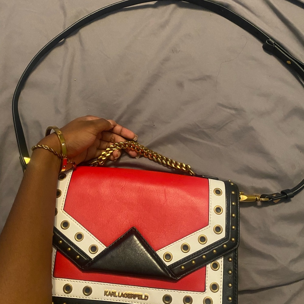 Karl Lagerfeld Red and Black Crossbody Bag with Gold Hardware